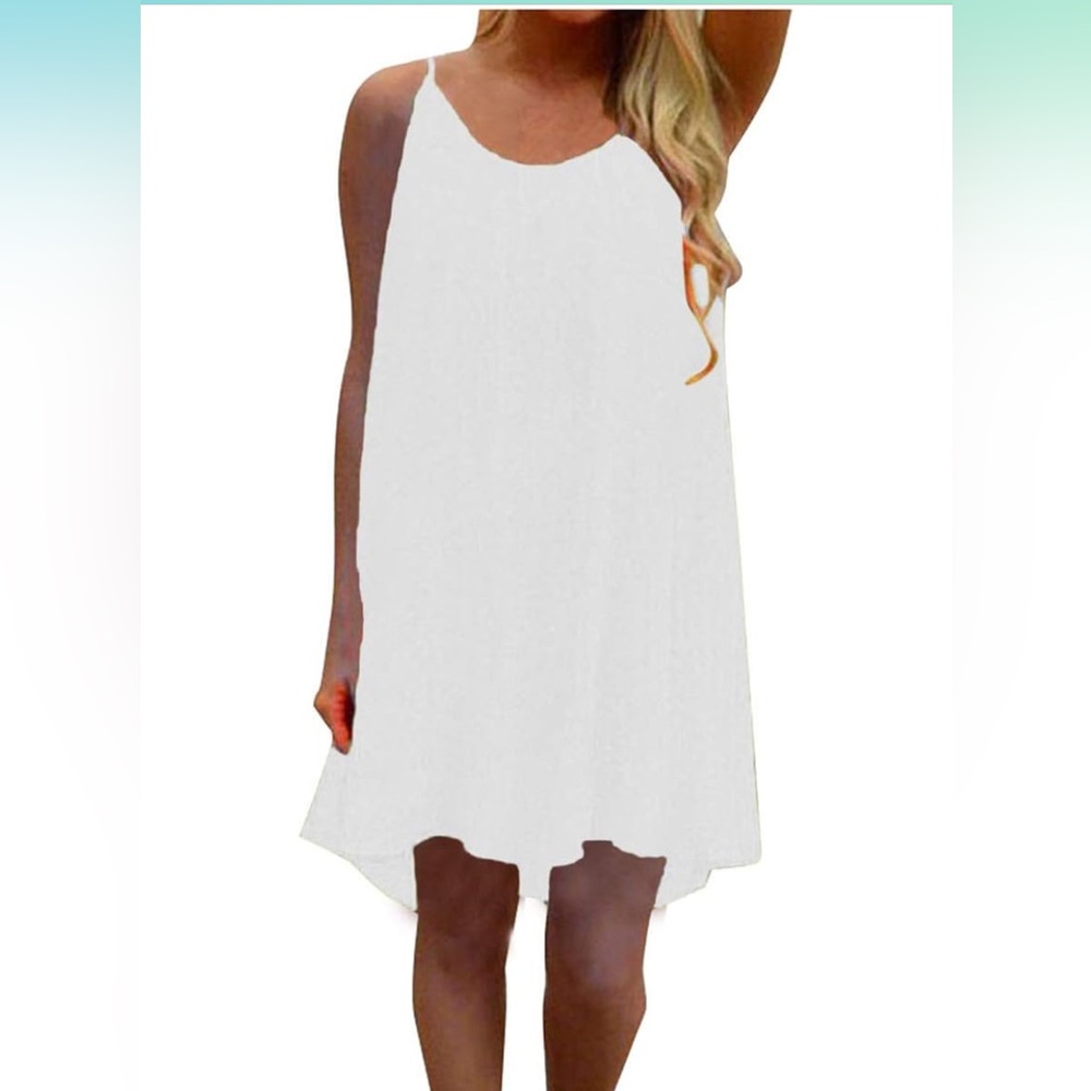 M Casa Donna Womens Sexy Sleeveless Hanky Hem Flared Scoop Neck Tunic Top Dress